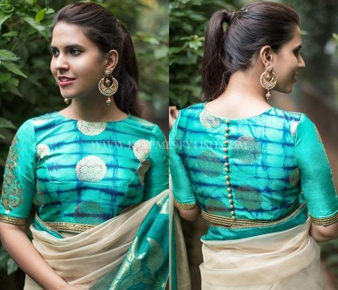 New Blouse Back Neck Designs For Pattu Sarees Couture, Haute Couture, Blouse Back Design, Cloth Buttons, Latest Blouse Designs, Blouse Designs High Neck, Boat Neck Blouse Design, Cotton Blouse Design, Cotton Saree Blouse Designs