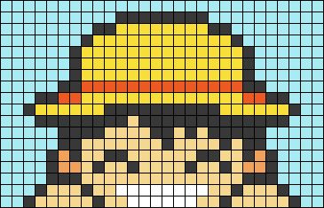 Luffy Alpha Pattern, One Piece Grid Pattern, Anime Crochet Grid, One Piece Pixel Art Grid, One Piece Alpha Pattern, One Piece Cross Stitch, Fruit Pixel Art, Anime Alpha Pattern, Alpha Patterns Anime