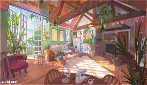 ArtStation - In My Home Jam Painting, Anya Jo Elvidge Ed Wallpaper, Casa Anime, Anime Places, Arte Indie, Arte Do Kawaii, 3d Environment, Desktop Wallpaper Art, Japon Illustration, Anime Room