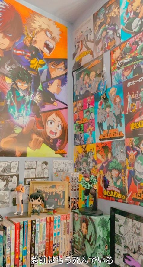 Mha Rooms Ideas, Mha Room Decor, Anime Room Ideas Boys, Mha Bedrooms, Anime Wall Ideas, Mha Room, Anime Themed Bedroom, Ideas Para Cuartos, Anime Room Ideas