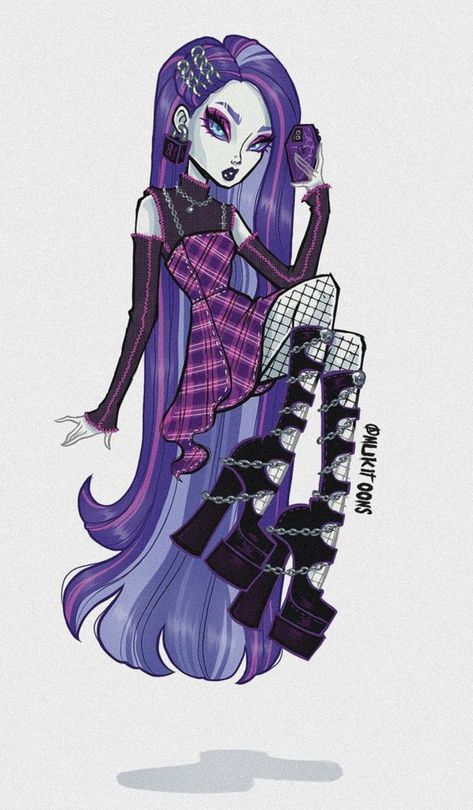 Mukitoons Monster High, Spectra Vondergeist Aesthetic Outfit, Spectra Monster High Costume, Spectra Vondergeist Cosplay, Spectra Redesign, Spectra Monster High Aesthetic, Spectra And Porter Fanart, Monster High Spectra Fanart, Monster High Design