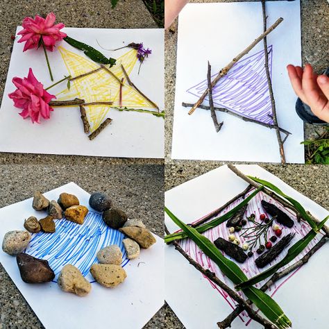 Creating Shapes with Nature fun and free outdoor children's activity Nature, Reggio Emilia Ideas, Nature Kindergarten, Nature Shapes, Nature Based Learning, Outdoor Learning Activities, Forest School Activities, Fine Motor Activity, Fine Motor Activities For Kids