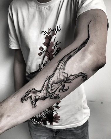 Men Tattoos, Velociraptor Tattoo, Tattoos Masculinas, Tatoo Dog, Dinosaur Tattoo, Sketch Style Tattoos, Dinosaur Tattoos, Retro Tattoos, Forearm Sleeve Tattoos