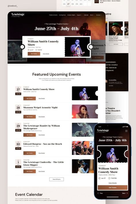 A Responsive Website Design for a Luxury New York Theater with an Upcoming Event Schedule Luxury New York, Webinar Design, Email Layout, Event App, New York Theater, E Ticket, Modern Website Design, Event Website, Ui Design Website