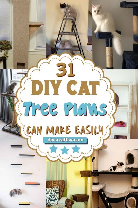 Diy Ikea Cat Hacks, Outside Cat Tree House Diy, Cardboard Cat Tower Diy, Cat Tree Blueprints, Diy Cat Condo Cardboard, Diy Cat Trees For Large Cats, Diy Tree Cat Tower, Outside Cat Tree, Diy Large Cat Tree