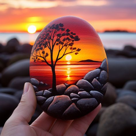 33 Inspirational Ideas for Rock Painting Landscapes - In The Playroom Craft With Stones, Painting On Pebbles Stone Art, Sunrise Rock Painting, Paint On Stones Ideas, 3d Painted Rocks, Painted Rock Landscape, How To Paint Stone, Beautiful Painted Rocks, Paint On Stone