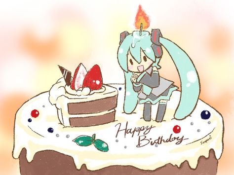 Kawaii, Hatsune Miku, Hatsune Miku Birthday, Happy Birthday Drawings, Otaku Issues, Happy Early Birthday, Happy Birthday Art, Happy 16th Birthday, Anime Friendship