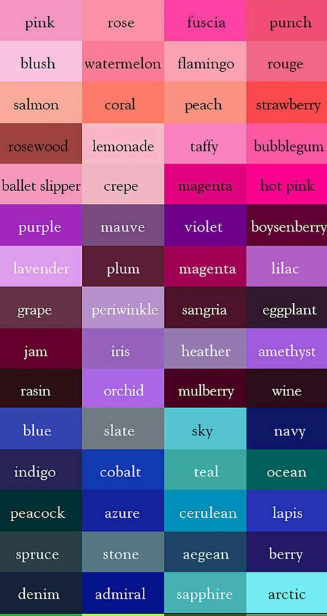 All Types Of Colors, Colors Names Chart Shades, Different Shades Of Colors, All Colours Name Chart, Combination Of Purple Color Dress, Types Of Colours And Names, Types Of Colors Names, Colour Names Charts, Aesthetic Color Names