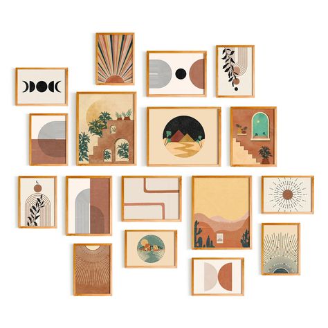 PRICES MAY VARY. Our set of 17 pcs wall art come in standard sizes: 10 pcs 5"x7", 4 pcs 6"x8" and 3 pcs 8"x10", making them easy to frame and display on your walls as soon as they arrive. Transform your walls into an art gallery with our collection of high-quality prints and posters that will elevate your space and bring it to life Create Your Dream Boho Home: Explore a Wide Range of Boho Decor, from Boho Wall Decor to Boho Kitchen Wall art - Perfect for Adding a Touch of Bohemian Style to Any S Western Living Room Art, Bohemian Wall Art Bedroom, Earthy Boho Decor, Boho Southern Decor, Neutral Living Room Art, Southwest Apartment Decor, Amazon Art Finds, Midcentury Modern Wall Decor, Boho Living Room Wall Decor Ideas