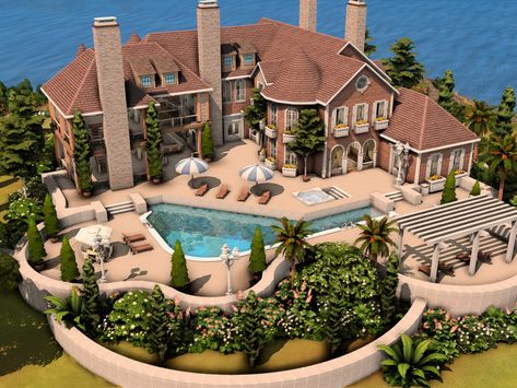 The Sims Resource - Huge Mansion Big Sims 4 House Layout, Sims 4 Home Gym Ideas, Sims 4 Estate Houses, Big Sims House, Sims 4 Community Pool, Sims 4 5 Bedroom House, Sims 4 Large Family Home, Huge Beach House, Sims 3 Mansion