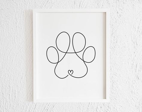 Paw Print Line Drawing, Dog Paw Embroidery, Paw Doodle, Doodle Wall Art, Dog Paw Drawing, Paw Illustration, Dog Doodles, One Line Drawings, Corner Living Room