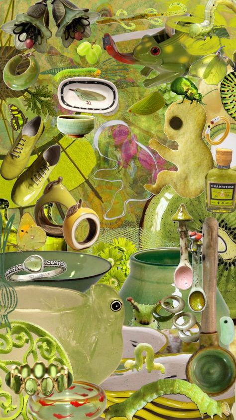 greens and chartreuse ☘️🍏🍐 #maximalism #green #chartreuse #collage #aesthetic #funky Maximalism, Chartreuse Aesthetic, Chartreuse Wallpaper, Green Chartreuse, Collage Aesthetic, Chartreuse Green, Green Aesthetic, Aesthetic Photo, Aesthetic Wallpaper