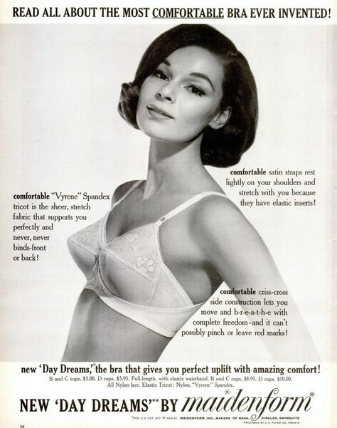 See the vintage 'bullet bra' look that was big in the '50s! #bras #bulletbra #lingerie #vintagelingerie #vintagebras #1950sfashion #fiftiesfashion #vintageclothes #50sclothes #fifties #retrolooks #clickamericana Vintage Foundation, Playtex Bras, Secret In Lace, Maidenform Bras, Vintage Bra, 1950’s Fashion, Retro Photos, 1960s Style, Retro Looks