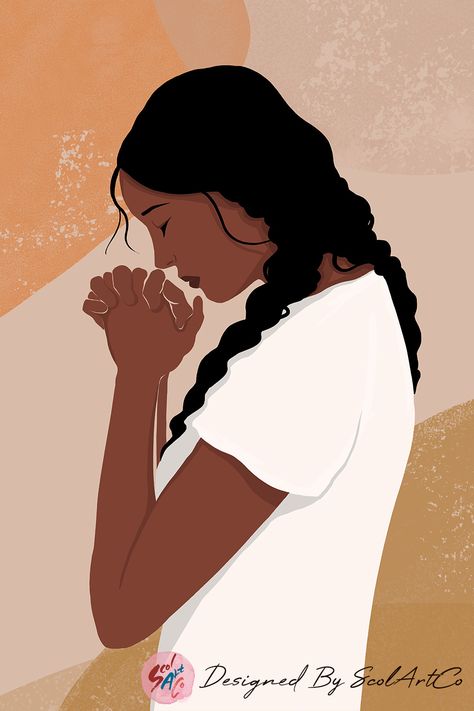 Black Praying Woman, Praying Black Woman Aesthetic, Woman Praying Art, Black Women Praying, Thankful Illustration, Pray Illustration, Praying Aesthetic, Black Women Illustrations, Praying Black Woman