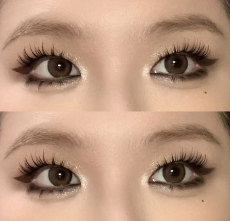 No Double Eyelid Makeup, Monolid Siren Eyes, Douyin Monolid Makeup, Gold Douyin Makeup, Monolid Makeup Looks, Douyin Makeup Monolid, Round Eye Makeup Looks, Single Eyelid Makeup, Makeup For Monolid Eyes