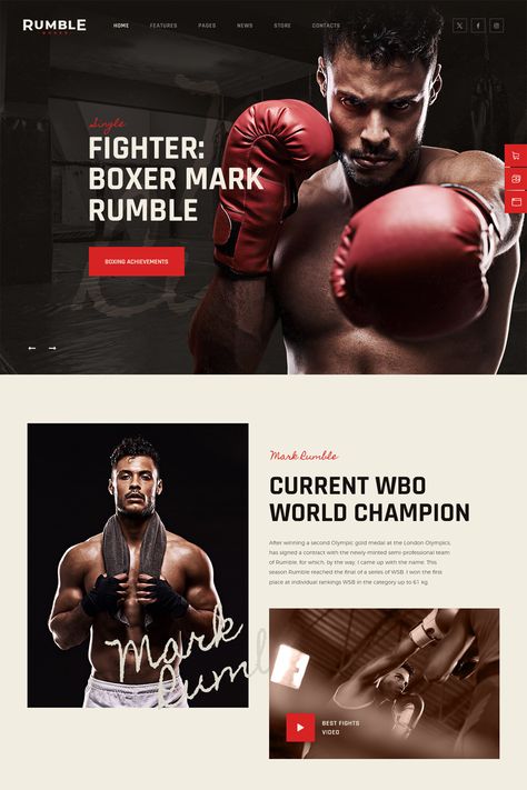 Rumble Boxing and MMA WordPress Theme is a Multipurpose product designed for a boxing news blog, martial gym, MMA news portal, boxing gym, Karate & Katana or Muai-thai section, fight sport events, personal boxing website, promoters, fighting, wrestling, trainers & coaches. Muai Thai, Rumble Boxing, Sport Events, Olympic Gold Medals, Screen Layout, Boxing Gym, Art Web, Mma Fighters, Sports Theme