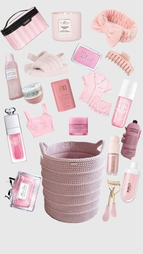 Spread pink joy with these delightful gift basket ideas! 🎀🎁 From sweet treats to pampering goodies, create a basket filled with rosy delights for any occasion. 💖✨ #PinkGiftBasket Pink Mothers Day Basket, Gift Basket Ideas Graduation, Pink Gifts For Friends, Pink Basket Ideas, Grad Gift Basket Ideas, Color Baskets Gift Ideas, Pink Basket Gift Ideas, Graduation Basket Ideas, Pink Birthday Basket