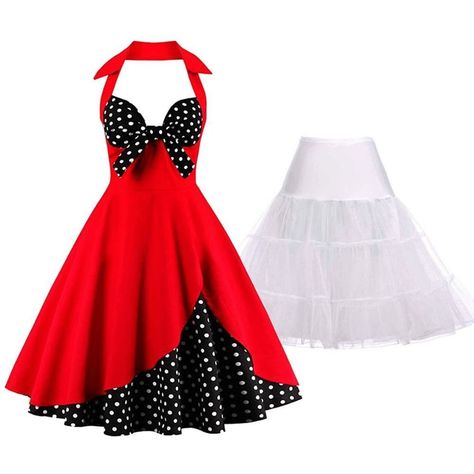2pcs Bundle Minnie Mouse Costume 1950s Retro Pinup Vintage Dress & Petticoat Size M New Mix & Match Two Pieces Bundle Great For Halloween Party As Minnie Mouse Costume Or For Disneyland Trip! New With Tags Package Content: - 1 Dress Size M - 1 Petticoat Size L (Waistline Is Very Stretchy, Fits M-L) Dress Women’s Rockabilly Sleeveless Romantic Cute Halloween Minnie Mouse Swing Halter Collar 1950s Retro Pinup Vintage Cocktail Party A-Line Dress Cute Polka Dot Print Flattering Knee Length Retro Chi Halter Red Dress, Halloween Minnie Mouse, Vintage Cocktail Party, Diesel Dresses, Sparkle Prom Dress, Pinup Vintage, Minnie Mouse Costume, Mouse Costume, 1950s Retro