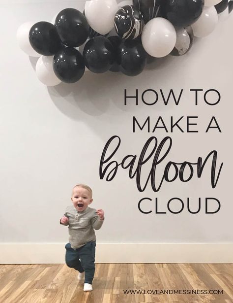How To Make A Balloon Cloud - Love & Messiness Balloon Cloud, Marble Balloons, Black And White Balloons, Cloud Party, How To Make Balloon, Balloon Clouds, Ballon Decorations, Black White Marble, Cloud Decoration