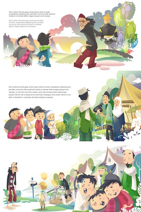 Folklore Storybook: Si Pitung by Hatefuel , via Behance Storybook Layout Design, Storybook Layout, Si Pitung, Folklore Illustration, Book Illustration Layout, Book Design Inspiration, Story Books Illustrations, 동화 삽화, Illustration Art Kids