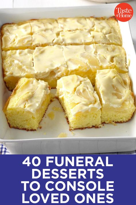 40 Funeral Desserts to Console Loved Ones Easy To Transport Desserts, Funeral Desserts, Cookies And Bars, Funeral Food, Comfort Food Desserts, Comfort Desserts, Potluck Desserts, Meal Train Recipes, Potluck Dishes