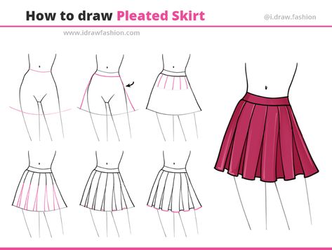 Pleated Skirt Tutorial, How To Draw Skirt, I Draw Fashion, Plated Skirt, Fashion Terminology, Styling Skirts, Clothing Pattern Design, Draw Fashion, Fashion Design Drawing