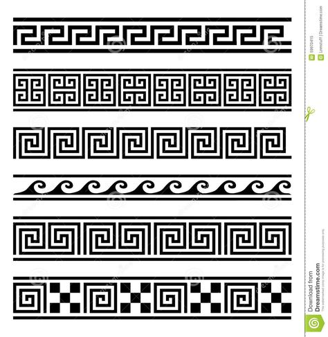 Illustration about Vector collection of 6 greek style geometric frames on white background. Vector elements for your design. Illustration of decoration, black, culture - 59970415 Roman Pattern Design, Roman Pattern, Greek Pattern, Band Tattoo Designs, Pola Bordir, Vector Elements, Ancient Greek Art, Greek Design, Greek Tattoos