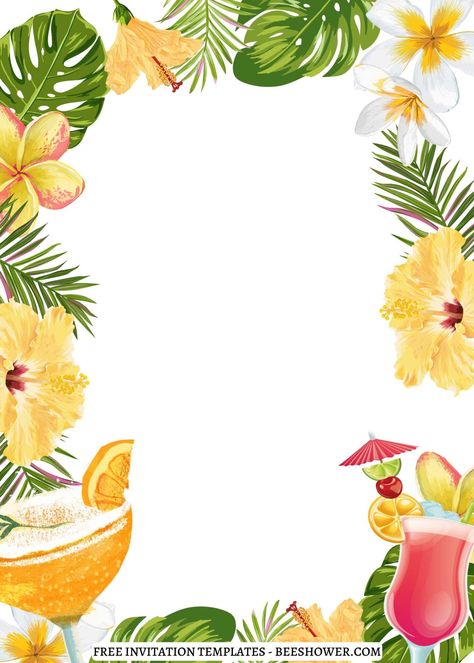 FREE PRINTABLE - 7+ Tropical Oasis Canva Birthday Invitation Templates | Beeshower Tropical Hens Party Ideas, Hawaiian Theme Invitation Template, Luau Invitations Free Templates, Summer Invitations Template, Tropical Invitations Template, Hawaiin Theme Party, Tropical Party Invitations, Hawaii Invitation, Tropical Template