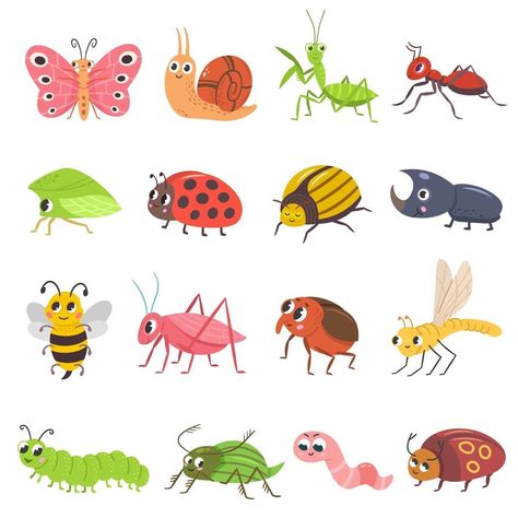 Bug Cartoon Drawing, Cute Insects Illustration, Cartoon Bugs Drawing, Cute Bug Illustration, Grub Illustration, Bug Drawing Insects, Cute Insect Drawings, Cute Bug Art, Cute Bug Drawing