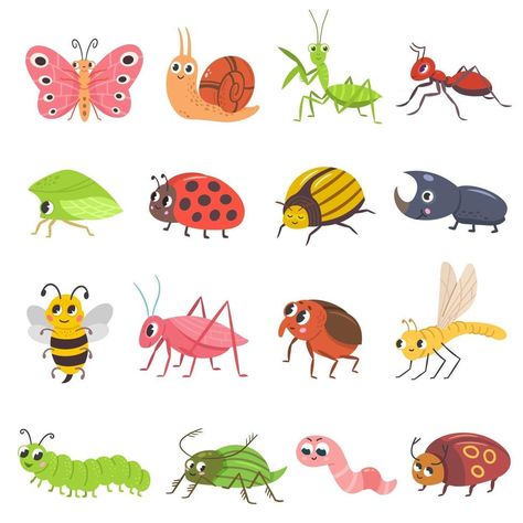 Cute Insects Illustration, Bug Cartoon Drawing, Cute Bugs Illustration, Cartoon Bugs Drawing, Simple Bug Drawing, Grub Illustration, Cute Bug Illustration, Bug Drawing Insects, Cute Insect Drawings