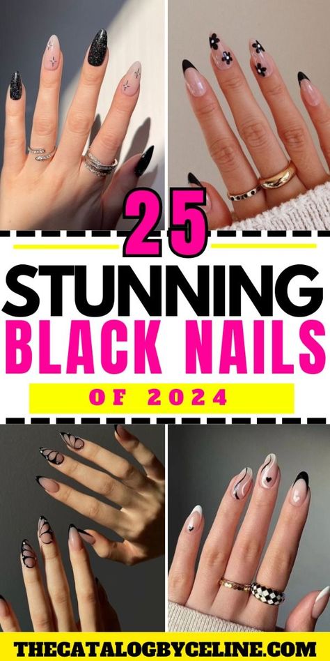 Black Summer Nails 2024, Black With Gold French Tip Nails, Black Minimalistic Nails, Black Beige Nails Design, Black Matte Tip Nails, Black Rocker Nails, Black Nail Design Ideas, Black Nail Art Elegant, Nails Design Ideas Black