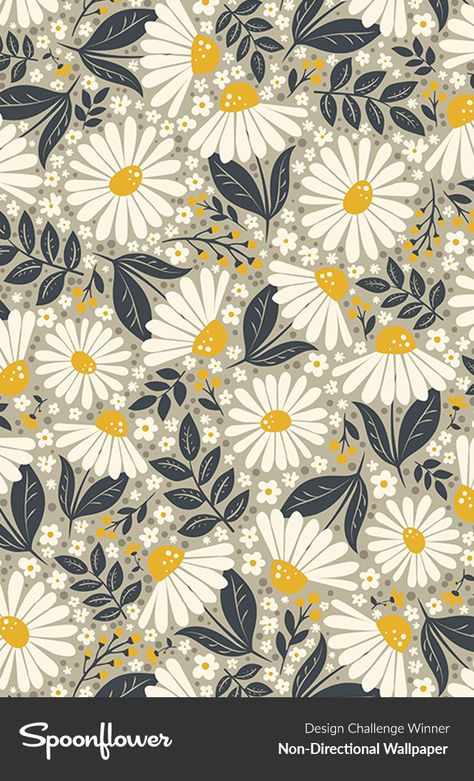 Daisy Print Pattern, Spring Flower Pattern, Flower Pattern Illustration, Butterfly Pattern Design, Spring Patterns Design, Daisy Illustration, Floral Pattern Illustration, Daisy Patterns, Wallpapers Design