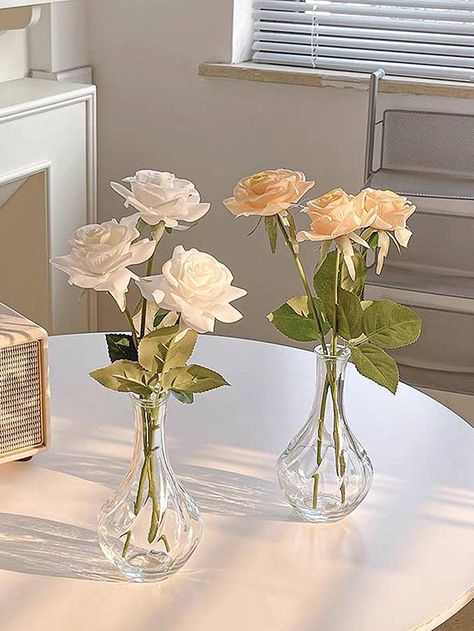 Clear  Collar  Glass   Embellished   Home Decor Clear Vase Decor, Small Vases With Flowers, Fake Flowers Decor, Flower Room Decor, Glass Vase Decor, Vase With Lights, Transparent Flowers, Clear Vase, Flower Room