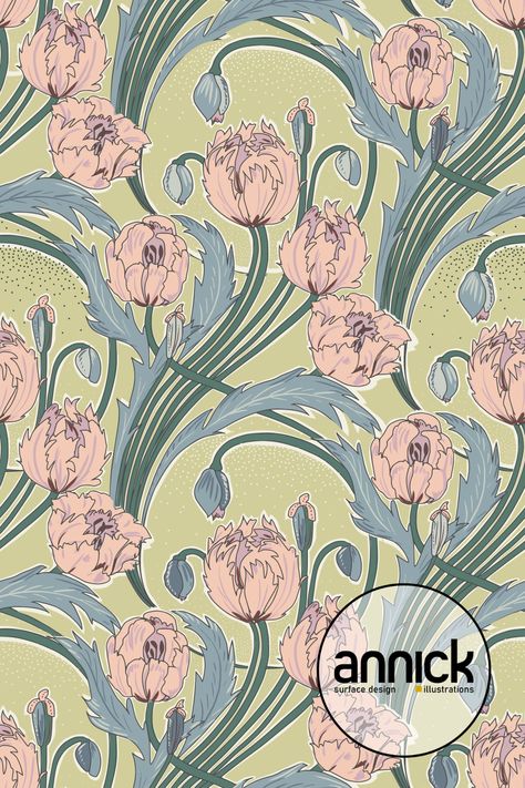 Art Nouveau Seamless Pattern, Decor Ideas Bedroom Diy, Living Rooms Cozy, Movement Wallpaper, Pale Green Wallpaper, Cottage Spring, Art Nouveau Wallpaper, Historical Patterns, Garden Poster