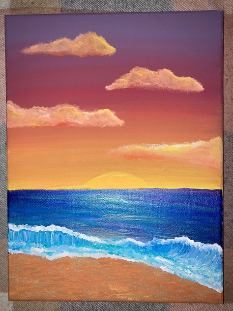 Beach And Sunset Painting, Sunset With Water Painting, Sunset In Beach Painting, Painting Of Sunset On Beach, Sunset On A Beach Painting, Sun Set Beach Painting, Sunset At Beach Painting, Beach Paintings On Canvas Sunsets, Painting Ideas On Canvas Beach Sunset