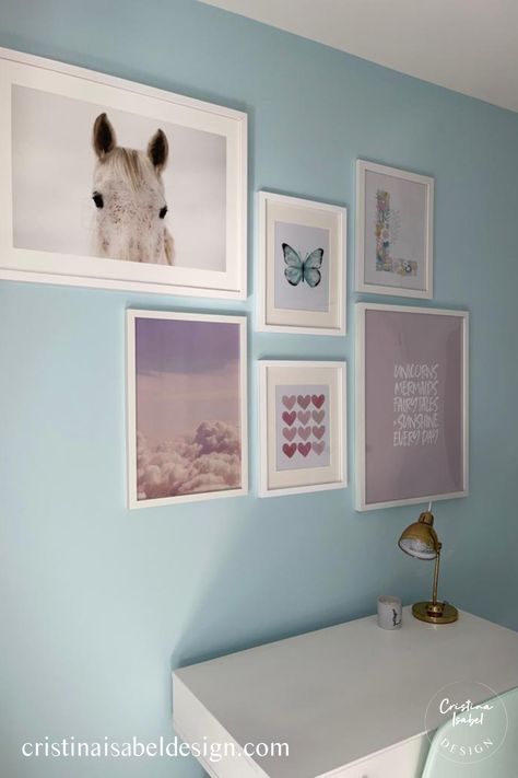 We start all our design projects with an Inspiration board. For this room, Lucy was loving spaces with light blue, lavender and pink accents. We wanted to make sure the inspiration pictures gave her the vibe she wanted without feeling too young. #fairytale #kids bedroom #girls bedroom #fairytale bedroom #pretty girls bedroom #virtual design Purple Theme Girls Bedroom, Light Blue And Lavender Bedroom, Girls Blue Room Ideas, Kids Room Purple Accent Wall, Blue Bedrooms For Girls Ideas, Pastel Blue And Purple Bedroom, Pink Purple Girls Bedroom, Preteen Girls Bedroom Ideas Purple, Girl Blue Bedroom Ideas