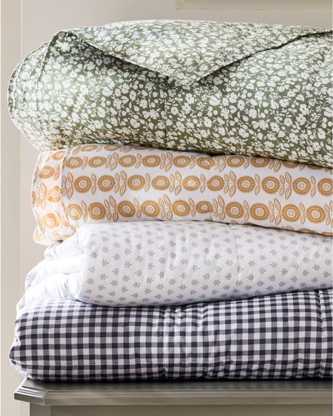 Think small for mix-and-match ease with our Petite-Print Lightweight Comforter! We added delicate designs to this much-loved, all-season layer to lend interesting dimension — and plush softness — to any bed, in every season. Offered in a throw size for cuddly warmth that easily moves throughout the house.  Exclusive. Designed for down-sensitive sleepers. Lightweight warmth. Printed on front and back. 230 thread count percale shell with sewn-through box construction to maintain the loft and fill Cozy Cabin Bedroom, Box Construction, Welsh Blanket, Country Bedding, Black Rooms, Patterned Bedding, Quilt Comforter, Cottage Bedroom, Think Small