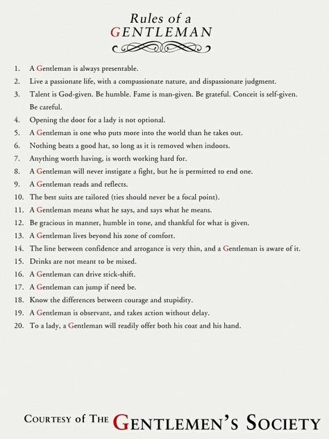 Rules every man should live by.  The world would be a much better place if we men behaved this way. Gentlemens Guide, Humour, Gentleman Rules, Gentlemans Guide, Southern Gentleman, Der Gentleman, True Gentleman, Mom Stuff, A Gentleman