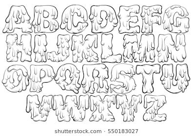 Vector melting type. Trendy font made in hand drawn line style. Cute font for card poster banner print for t-shirt. Drippy Font Alphabet, Drippy Graffiti Lettering, Slime Graffiti, Drippy Letters Alphabet, Drippy Graffiti, Drippy Letters, Drippy Font, Interesting Fonts, Reverse Graffiti