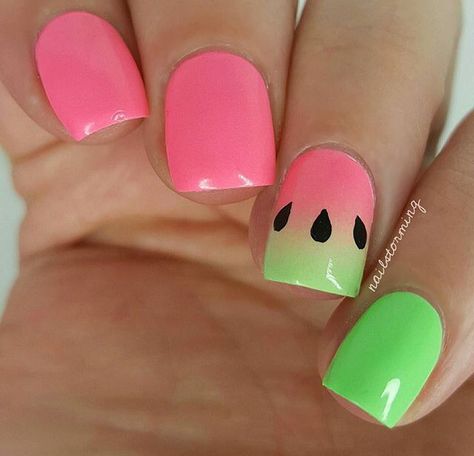 Sandia Green Nail, Watermelon Nail, Lime Green Nails, Fruit Nail Designs, Fruit Nail Art, Watermelon Nails, Green Nail Designs, Nails For Kids, Dipped Nails