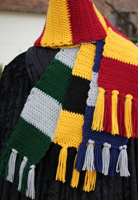 Harry Potter Hogwarts House Scarves Adult by FantasticalFibre Hogwarts Houses, Harry Potter House Scarves, Crochet Harry Potter Scarf, Harry Potter Scarf, Harry Potter Hogwarts Houses, Harry Potter Houses, Harry Potter Hogwarts, Crochet Ideas, Crochet Scarf