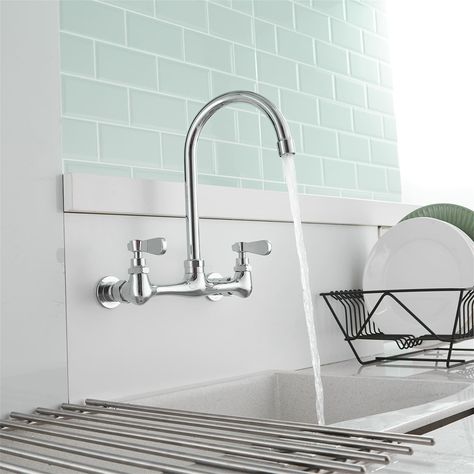 This Commercial Kitchen Faucets Double Handle Kitchen Faucet with Accessories is stylish and adds charm to your kitchen decor. Wall Mounted Kitchen Faucet, Wall Mount Kitchen Faucet, Commercial Kitchen Faucet, High Arc Kitchen Faucet, Kitchen Basin, Bar Tap, Modern Kitchen Faucet, Chrome Kitchen Faucet, Wall Taps