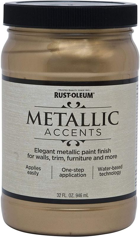 Rust-Oleum 253537 Metallic Accents Paint, Quart, Soft Gold - House Paint - AmazonSmile Gold Paint Colors, Metallic Paint Walls, Gold Painted Walls, Metallic Paint Colors, Rustoleum Metallic, Gold Accent Wall, Silver Metallic Paint, Metallic Gold Paint, Gold Furniture