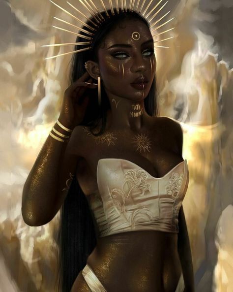 Sun Goddess, Ruler Of Leo Zodiak Leo, Arte Aries, Fire Goddess, Goddess Aesthetic, Sun Goddess, Idee Cosplay, Black Goddess, Black Art Painting, Black Artwork