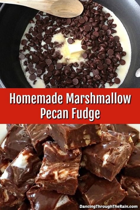 Homemade Fudge Recipe, Inexpensive Desserts, Marshmallow Recipes, Homemade Chocolate Fudge, Pecan Fudge, Marshmallow Fudge, Marshmallow Desserts, Homemade Fudge Recipes, Fudge Chocolate