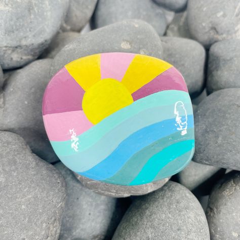 Pink Sunrise Painting, Sunrise Decor, Rock Sayings, Sunset Over The Ocean, Garden Rocks, Inspirational Rocks, Love And Kindness, Blown Glass Christmas Ornaments, Gifts For Men And Women
