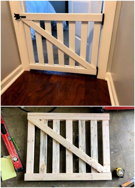 25 Functional DIY Baby Gate Plans To Keep Your Baby Safe Wooden Stair Gate, Indoor Gates, Wooden Baby Gates, Wooden Dog Gates, Dog Gates For Stairs, Puppy Gates, Diy Dog Gate, Diy Gate, Baby Gate For Stairs