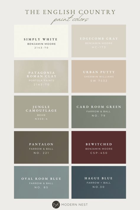 Colonial Home Color Palette, Moody Cottage Color Palette, Earthy Home Color Scheme, Organic Modern Paint Palette, 1900 Color Palette, Rustic Cottage Paint Colors, Cottage Home Paint Colors, Vintage Neutral Color Palette, Rich Wall Colors