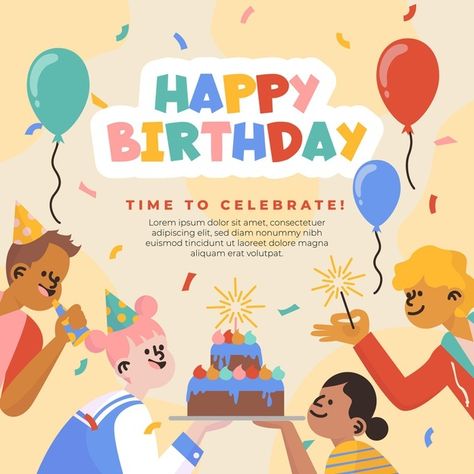 Happy birthday celebration template | Free Vector #Freepik #freevector #birthday #happy-birthday #party #anniversary Cute Birthday Illustration, Banner Birthday Design, Birthday Party Poster Design, Birthday Card Design Illustration, Happy Birthday Design Poster, Birthday Illustration Design, Happy Birthday Poster Design, Birthday Design Poster, Celebration Poster Design