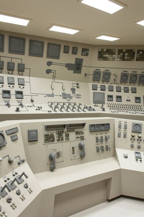 Control Room, Roxy Paine. Spaceship Interior, Control Room, Control Panels, Space Room, Retro Futuristic, Environment Design, Escape Room, Retro Futurism, Control Panel